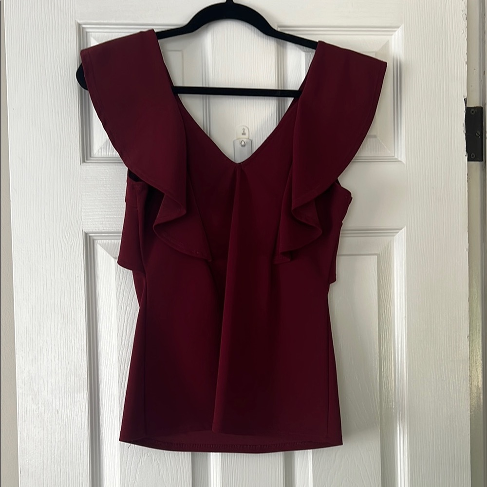 Chic Maroon Ruffle Blouse - Picture 3 of 3